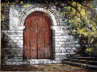 Βασίλης Σίμος , 1993, Αυλόπορτα, λάδι σε μουσαμά, 35x50